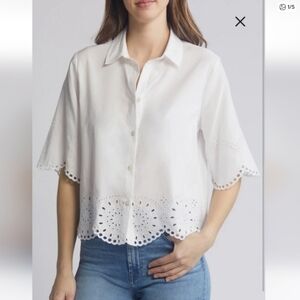 Beachlunchlounge Clo Eyelet Border Button-Up Shirt White XL NWT
